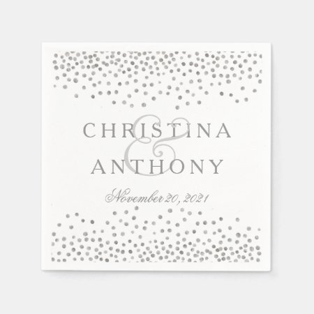 Silver Confetti Wedding Personalized Napkin
