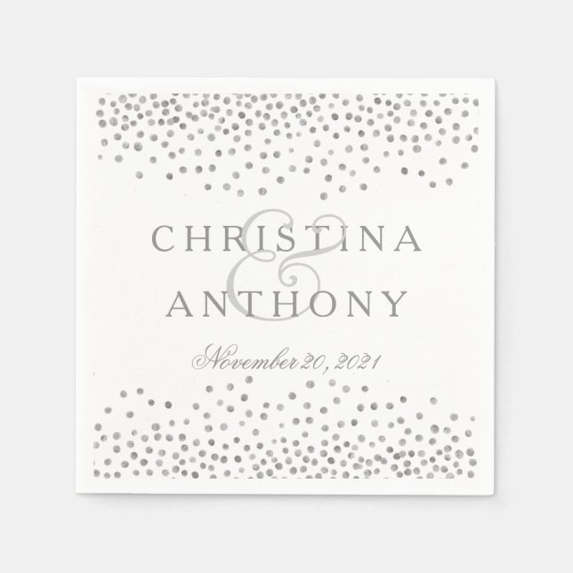Silver Confetti Wedding Personalized Napkin (Front)