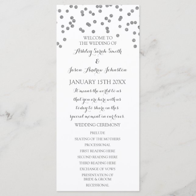Silver Confetti Wedding Program (Front)