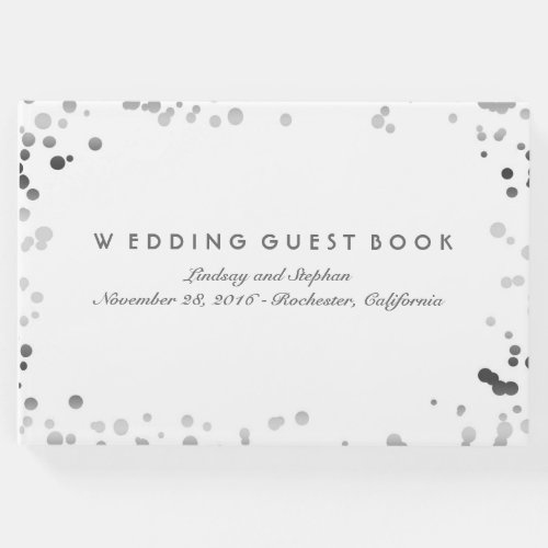Silver Confetti White Elegant Wedding Guest Book - White and silver confetti dots elegant wedding guest book