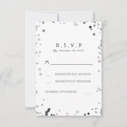 Silver Confetti White Elegant Wedding RSVP Cards - Chic white and silver wedding RSVP cards feature gold confetti dots.