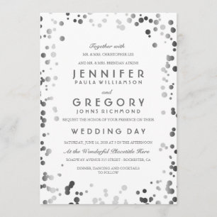 Silver Confetti White Modern and Elegant Wedding Invitation
