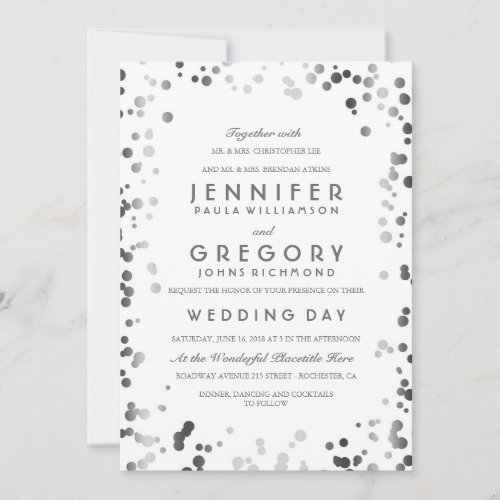 Silver Confetti White Modern and Elegant Wedding Invitation - White and silver confetti wedding invitation --- All design elements created by Jinaiji