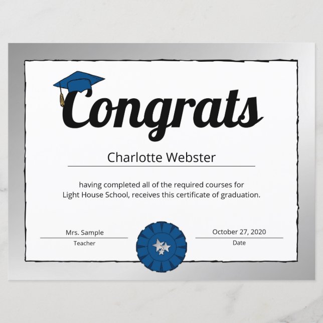 Silver Congrats Grad Wishes Congrats Certificate-1 (Front)