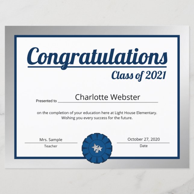 Silver Congrats Grad Wishes Congrats Certificate-2 (Front)