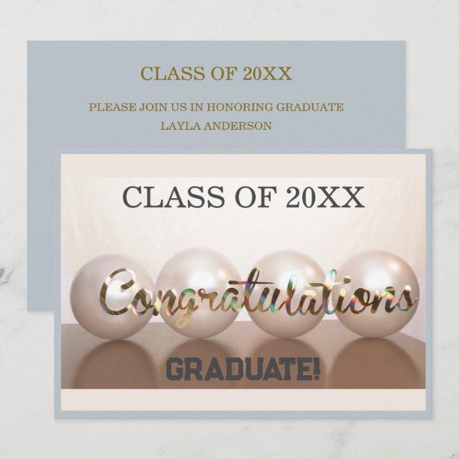 Silver Congratulations Graduate Graduation Balloon Invitation (Front/Back)