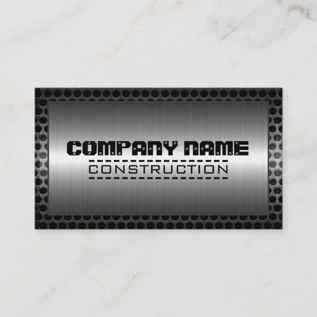 Silver Construction Elegant Metal Border Business Card (Front)