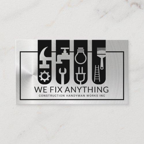 Silver Construction Tool Banners Business Card
