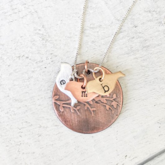 Silver, Copper, Brass Family Tree Necklace (Front)