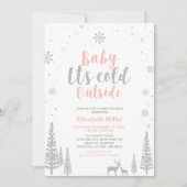 Silver & Coral Winter Wonderland Girl Baby Shower Invitation (Front)
