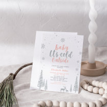 Silver & Coral Winter Wonderland Girl Baby Shower Invitation
