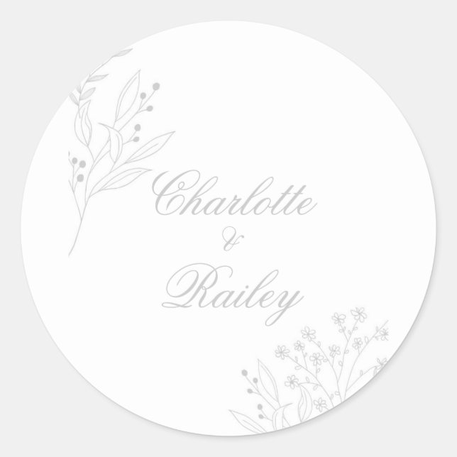 Silver Corner Floral Boho Wedding Classic Round Sticker (Front)