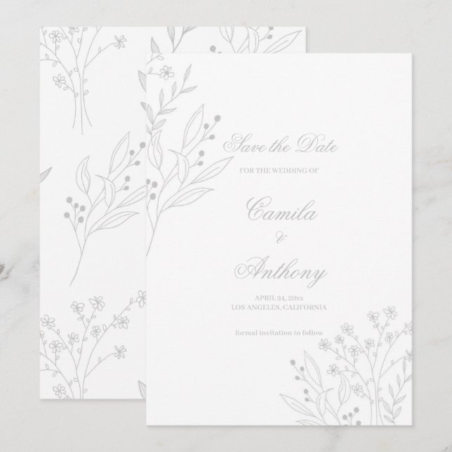 Silver Corner Floral Boho Wedding Invitation (Front/Back)