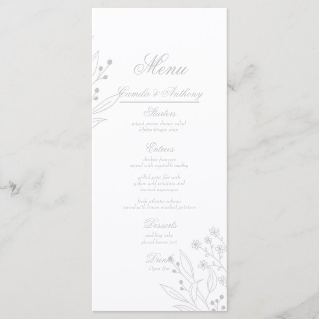 Silver Corner Floral Boho Wedding Menu (Front)