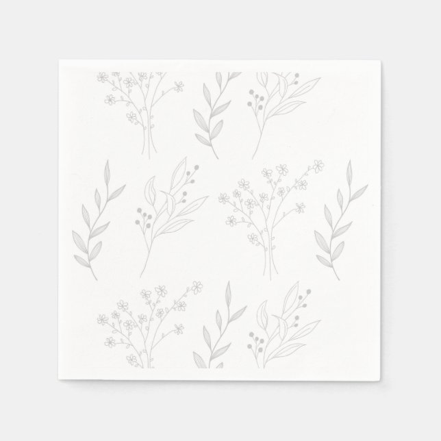 Silver Corner Floral Boho Wedding Napkins (Front)