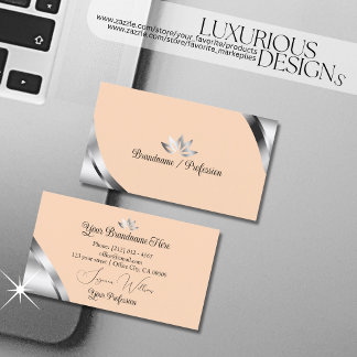 Silver Corners on Light Coral with Pretty Petals Business Card