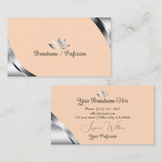 Silver Corners on Light Coral with Pretty Petals Business Card