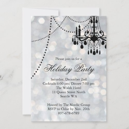 Silver Corporate Chandelier Holiday Party Invite