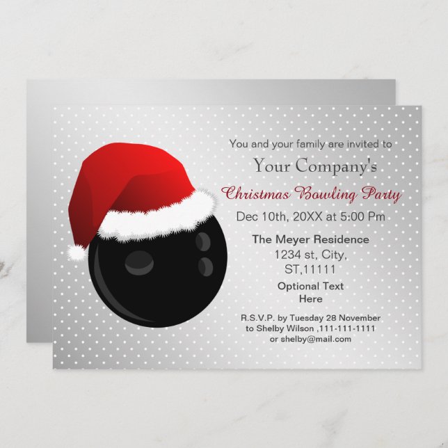silver Corporate holiday Bowling party Invite (Front/Back)