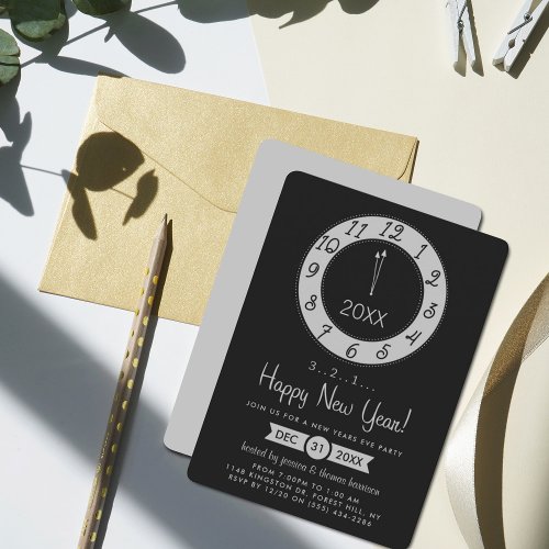 Silver Countdown To Midnight New Years Eve Party Invitation