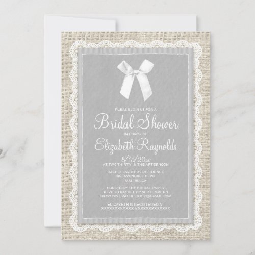 Silver Country Burlap Bridal Shower Invitations
