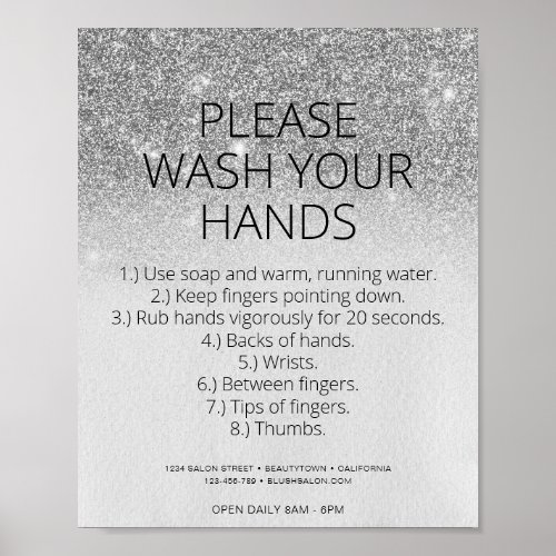 Silver Covid Health Safety Glitter Hair Salon Chic Poster