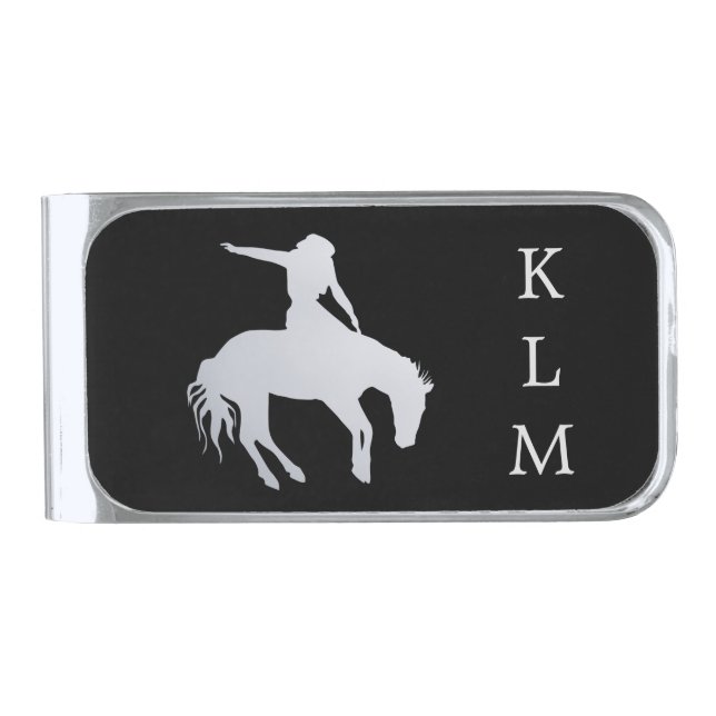 Silver Cowboy Bucking Horse Monogram Finish Money Clip (Front)