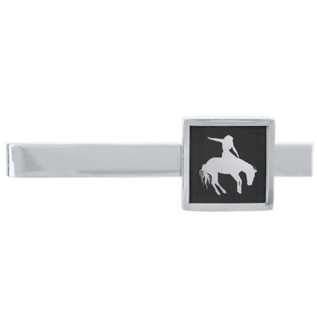 Silver Cowboy Bucking Horse Silver Finish Tie Bar (Front)