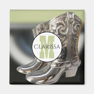 Silver Cowgirl Boots Personalized Country Monogram Magnet