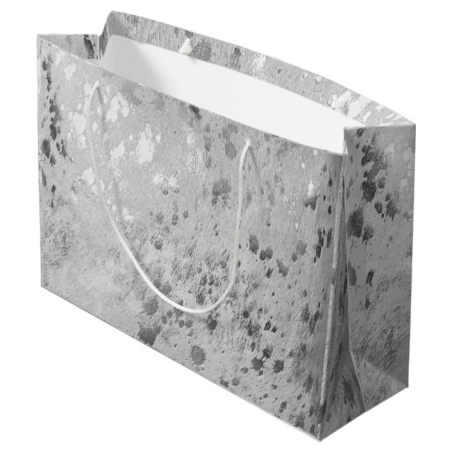 Silver Cowhide Print Metallic Large Gift Bag (Back Angled)