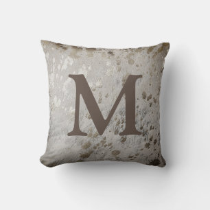 Silver Cowhide Print Metallic Own Initial Letter Throw Pillow