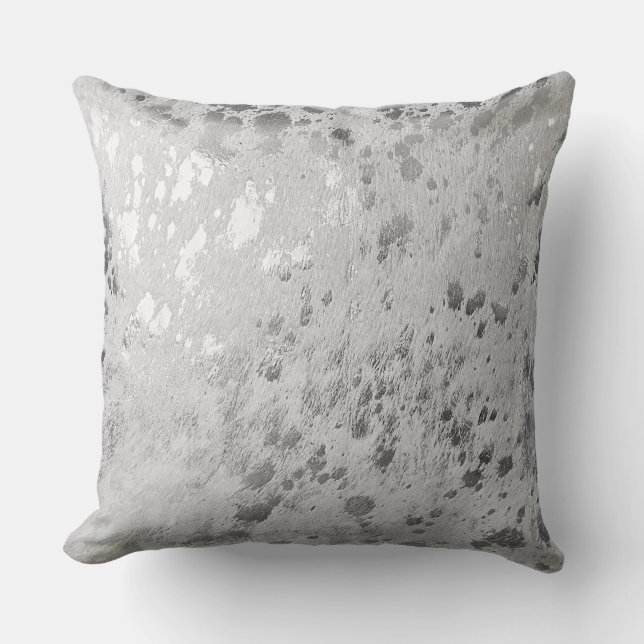 Silver Cowhide Print Metallic Scatter  Throw Pillow (Front)
