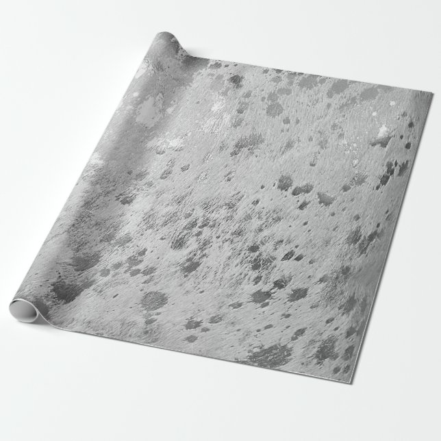 Silver Cowhide Print Metallic wrapping paper (Unrolled)