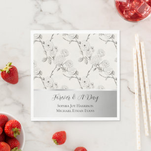 Silver Cream Black Fall Flowers Wedding Napkins
