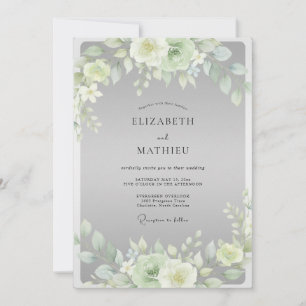Silver Cream Leafy Wedding Invitation