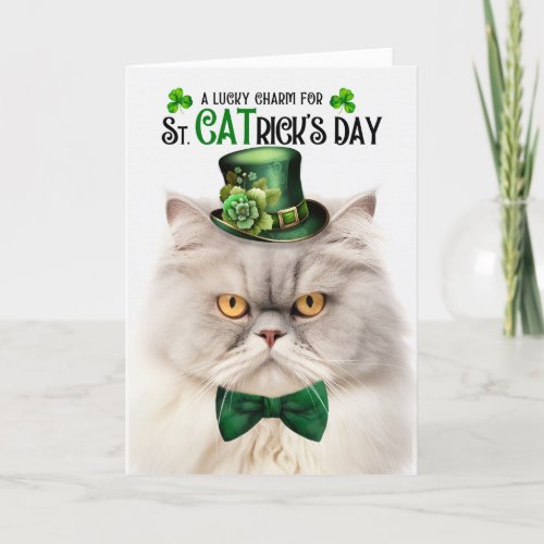 Silver Cream Persian Cat St CATricks Day Holiday Card