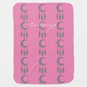 Silver Crescent Moon Feathers Thunder_Cove Baby Blanket