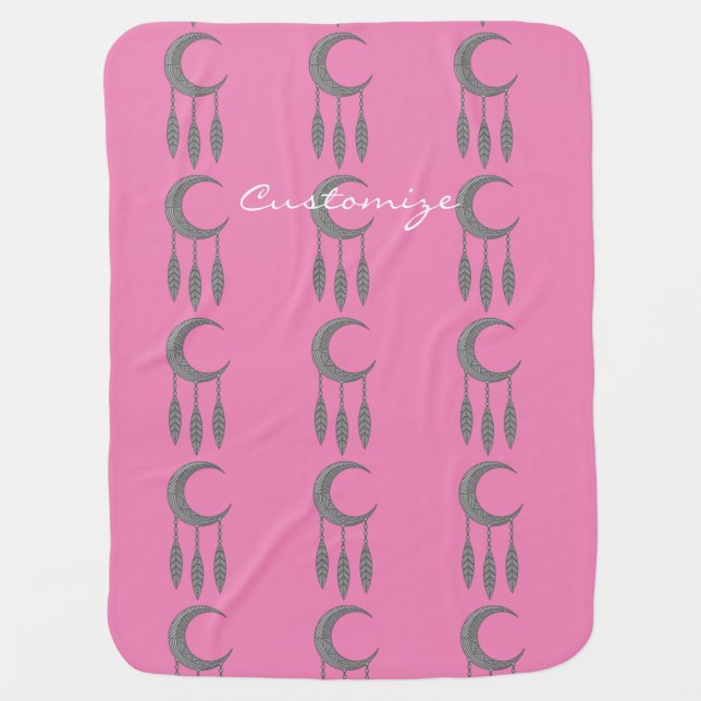 Silver Crescent Moon Feathers Thunder_Cove Baby Blanket (Front)