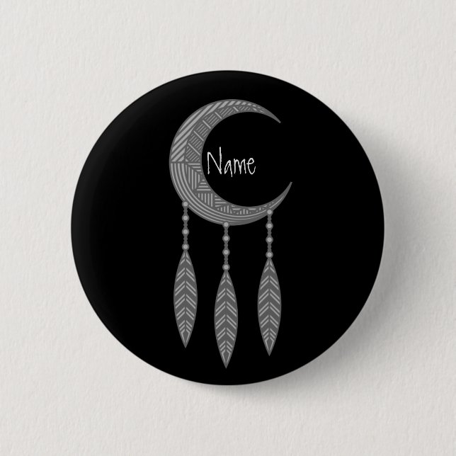 Silver Crescent Moon Feathers Thunder_Cove Button (Front)