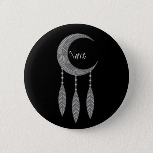 Silver Crescent Moon Feathers Thunder_Cove Button