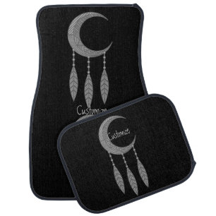 Silver Crescent Moon Feathers Thunder_Cove Car Floor Mat