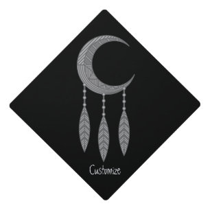 Silver Crescent Moon Feathers Thunder_Cove Graduation Cap Topper