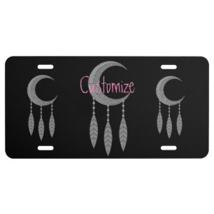 Silver Crescent Moon Feathers Thunder_Cove License Plate