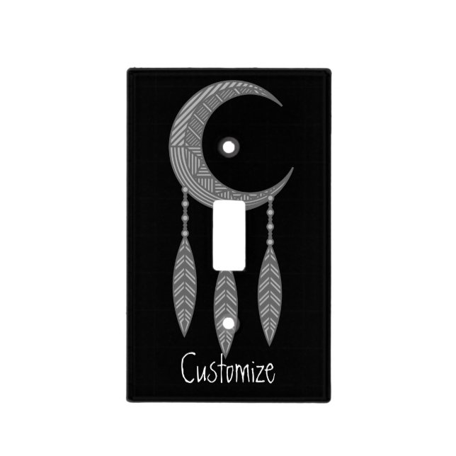 Silver Crescent Moon Feathers Thunder_Cove Light Switch Cover (Front)