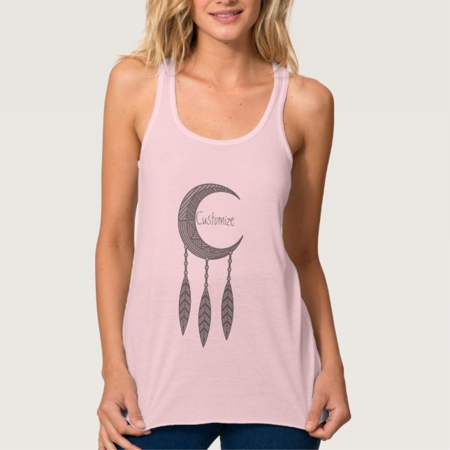 Silver Crescent Moon Feathers Thunder_Cove Tank To Top (Front)