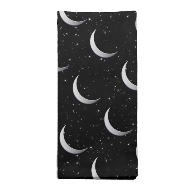 Silver crescent moons - starry background cloth napkin (Folded)