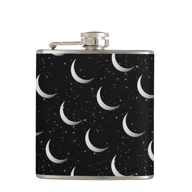 Silver crescent moons - starry background flask (Front)