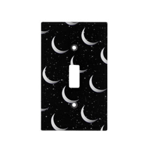 Silver crescent moons - starry background light switch cover