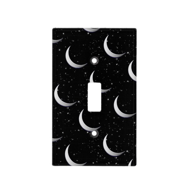 Silver crescent moons - starry background light switch cover (Front)