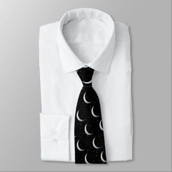 Silver Crescent Moons - Starry Background Neck Tie by Floridity at Zazzle